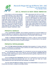 Asociación Amigos del Lago de Palermo ante el proyecto de nuevo Código Urbanístico - 05/2018